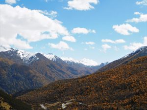 四川省・八美から丹巴路へ 雅拉雪山を望む 紅葉の丹巴路１ 紅葉の丹巴路２ 四姑娘山の秋の写真　錦秋の丹巴路を行く4-9