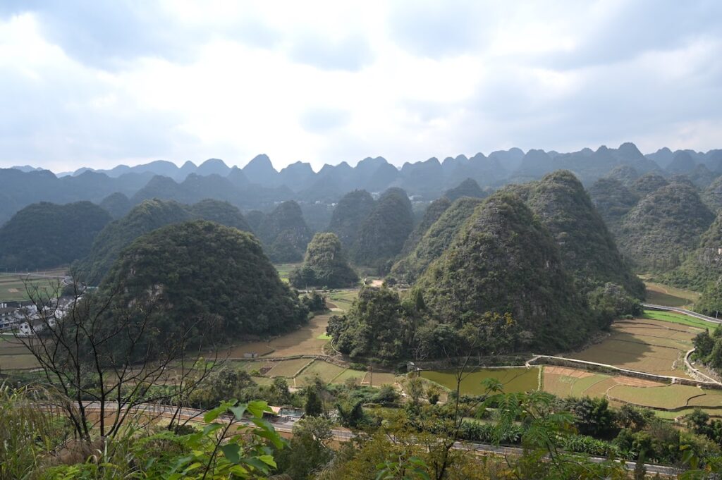 貴州省・の写真　カルスト峰の林と古銀杏の村、大瀑布5-5