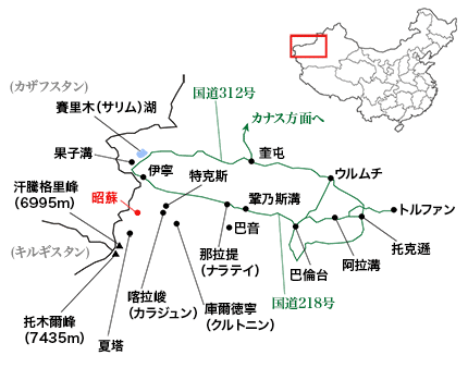 新疆ウィグル自治区・昭蘇周辺の略地図