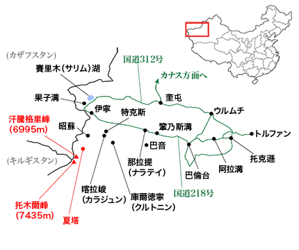 新疆ウィグル自治区・夏塔古道周辺の略地図