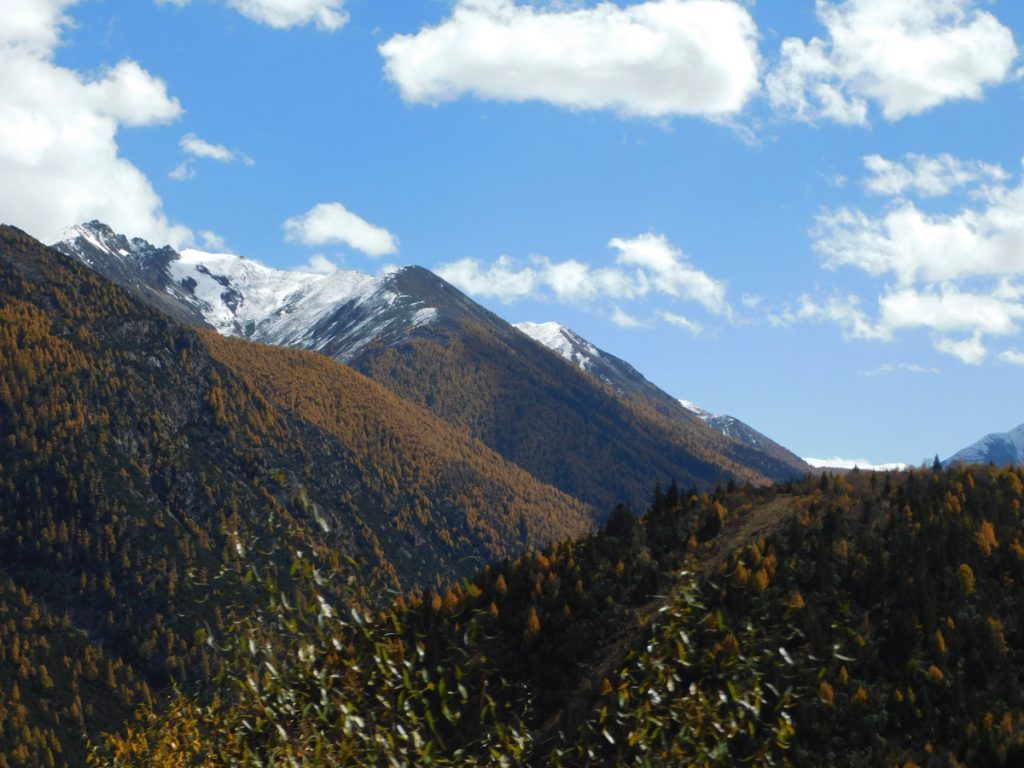 四川省・八美から丹巴路へ 雅拉雪山を望む 紅葉の丹巴路１ 紅葉の丹巴路２ 四姑娘山の秋の写真　錦秋の丹巴路を行く2-2