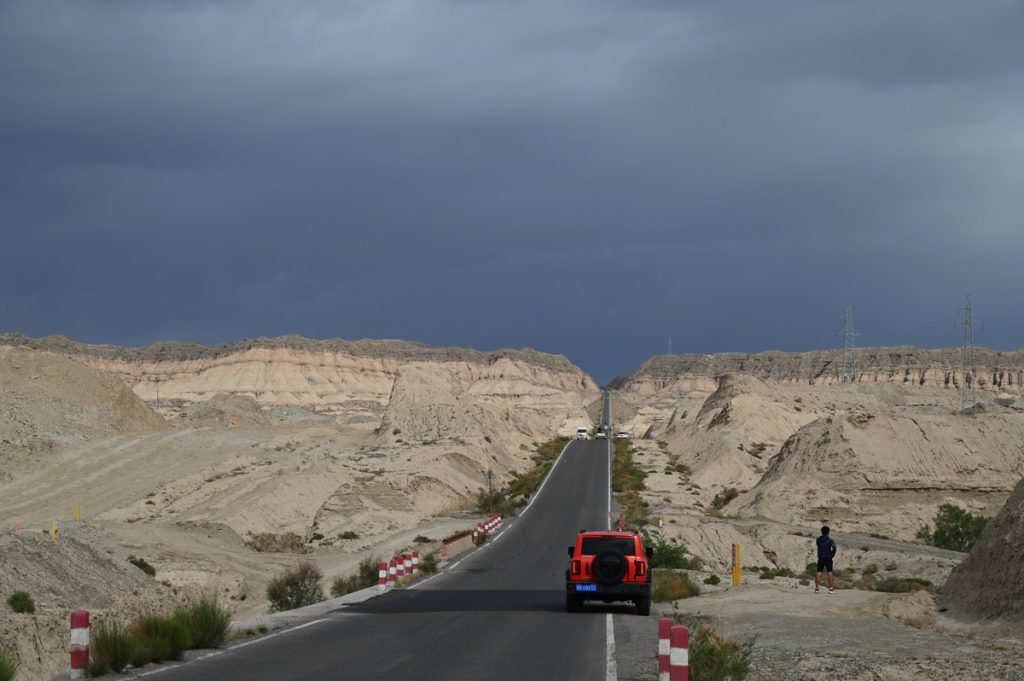 新疆ウィグル自治区・塔里木（タリム）盆地の写真　胡楊林を染めるタリムの夕陽-1